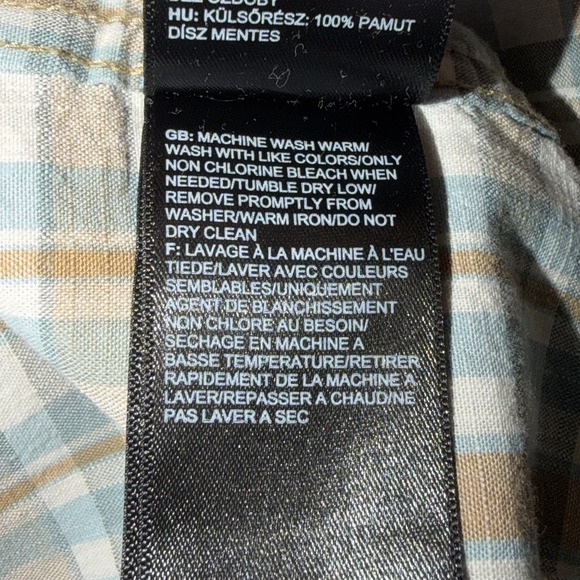 The North Face Shirt Tan Plaid Short Sleeve Men's Large Button Down 100% Cotton - Picture 7 of 7